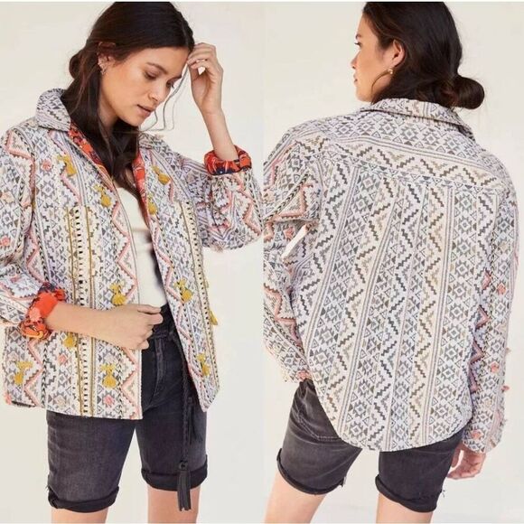 Anthropologie Verb Kellianne Embroidered and Embellished Boho Shirt Jacket Size - Picture 1 of 7